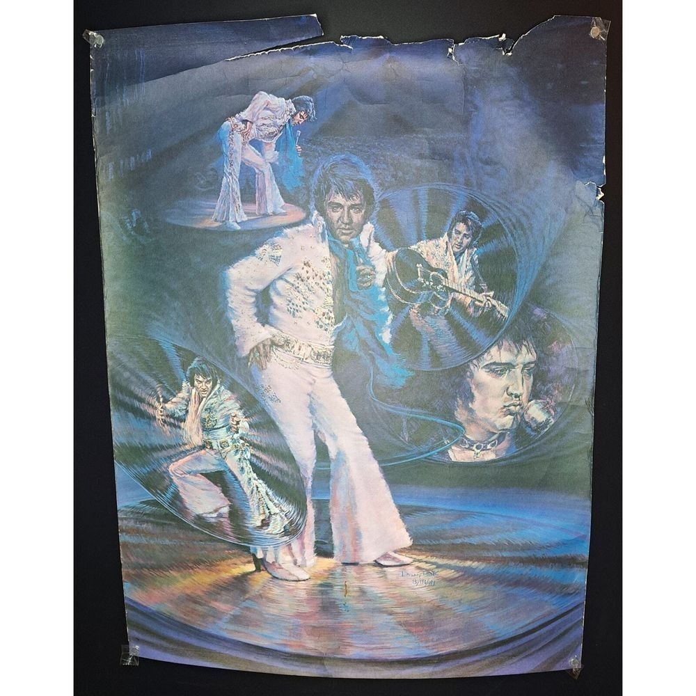Rare 1978 Elvis Presley Poster By Danny Berg Signed Concert Art 23"x30" Retro